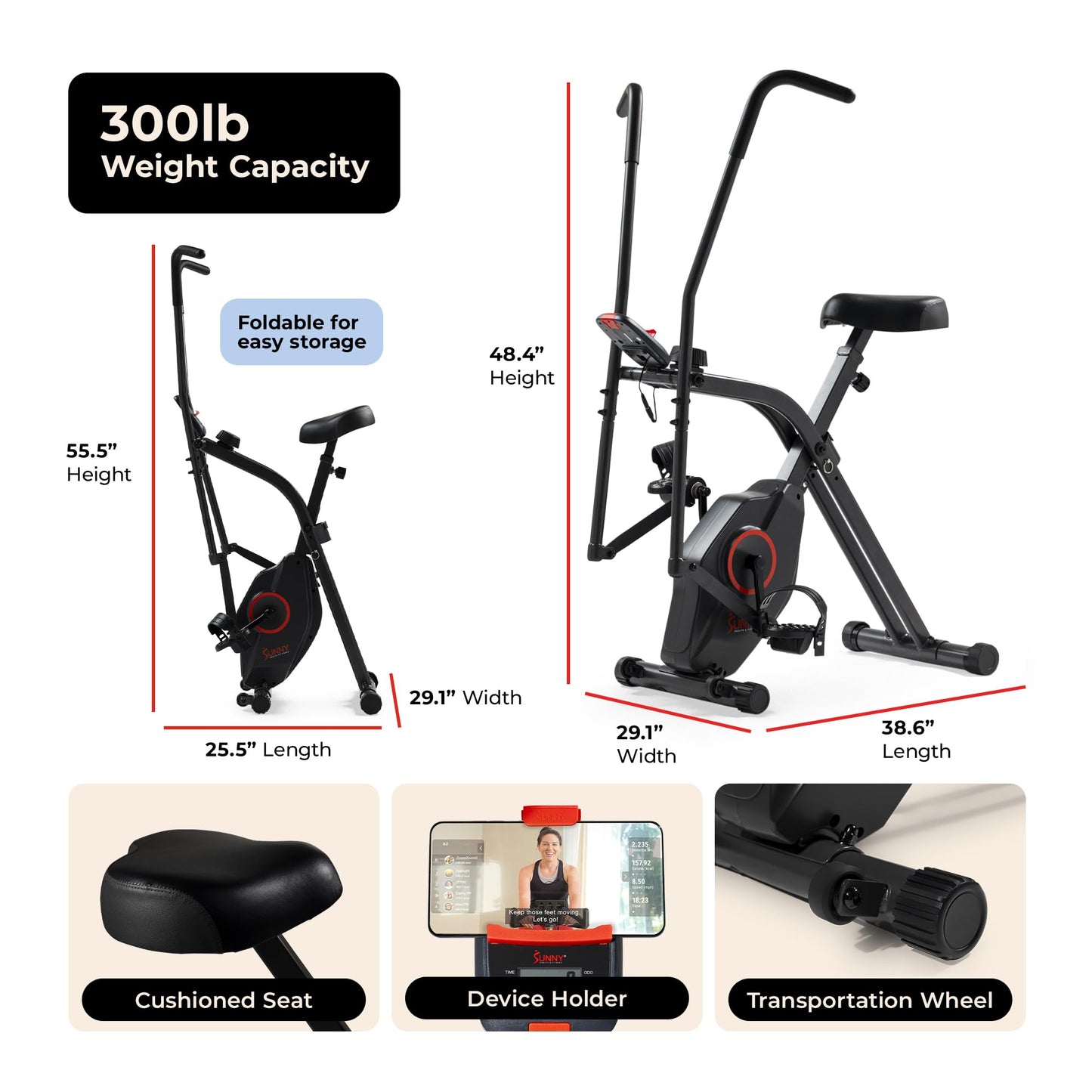 Sunny Health & Fitness Smart Total-Body X-Bike Plus Arm Exercisers, Free SunnyFit App Connection for Guided Workout