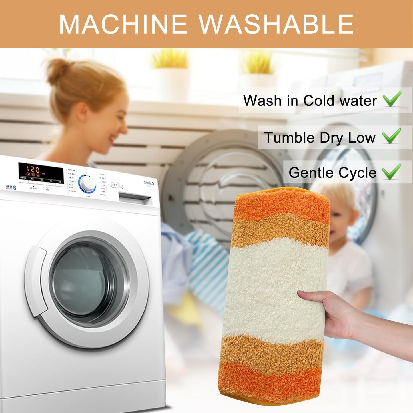 HAOCOO Orange Bathroom Rugs Non Slip Washable, Soft Plush Irregular Shape Non Slip Bath Mat,Microfiber Machine Washable Floor Mat Carpet for Bath Sink Tub Shower