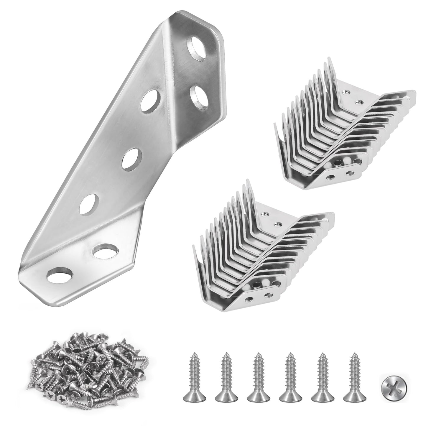 PlusRoc 24-Pack Universal Stainless Steel Furniture Corner Connectors with Screws - Heavy Duty Triangular Support Brackets for Wood Furniture, Drawers, Cabinets, Tables, and Chairs