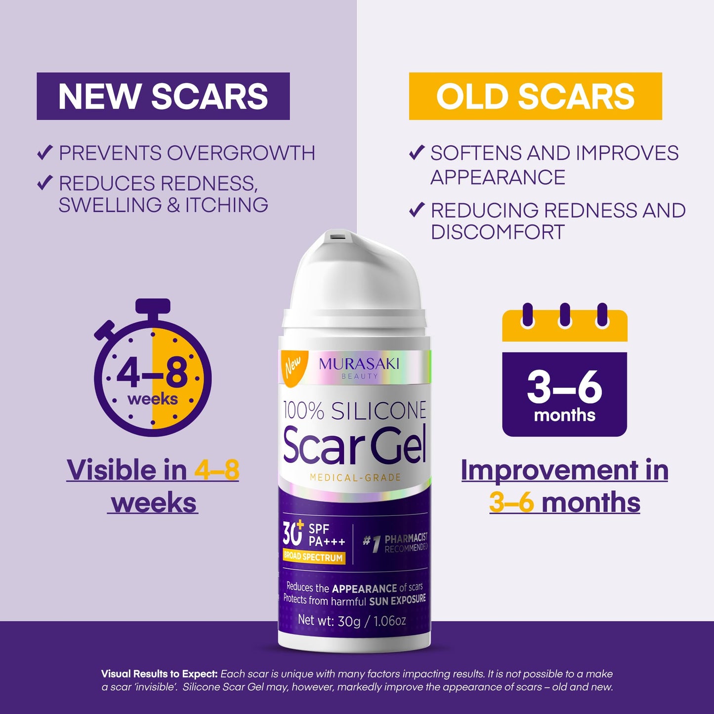 Silicone Scar Gel Scar Cream: SPF 30 Advanced Medical-Grade Formula for Surgical Scars, C-Section, Stretch Marks, Acne, Burns, K
