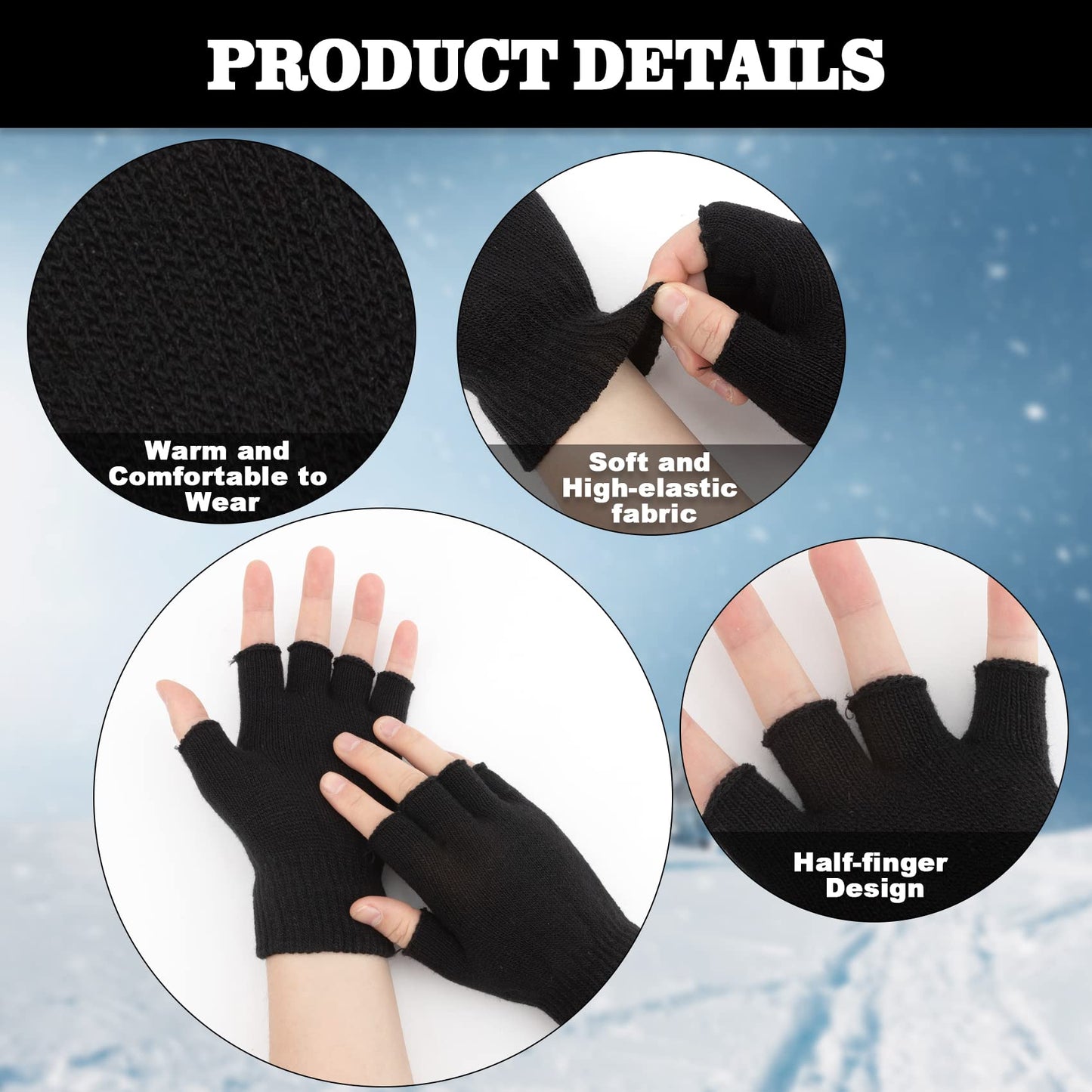 NZKNP Black Fingerless Gloves for Women Men Fingerless Gloves for Women Men Winter Warm Knitted Cold Weather Glove with Finger Holes