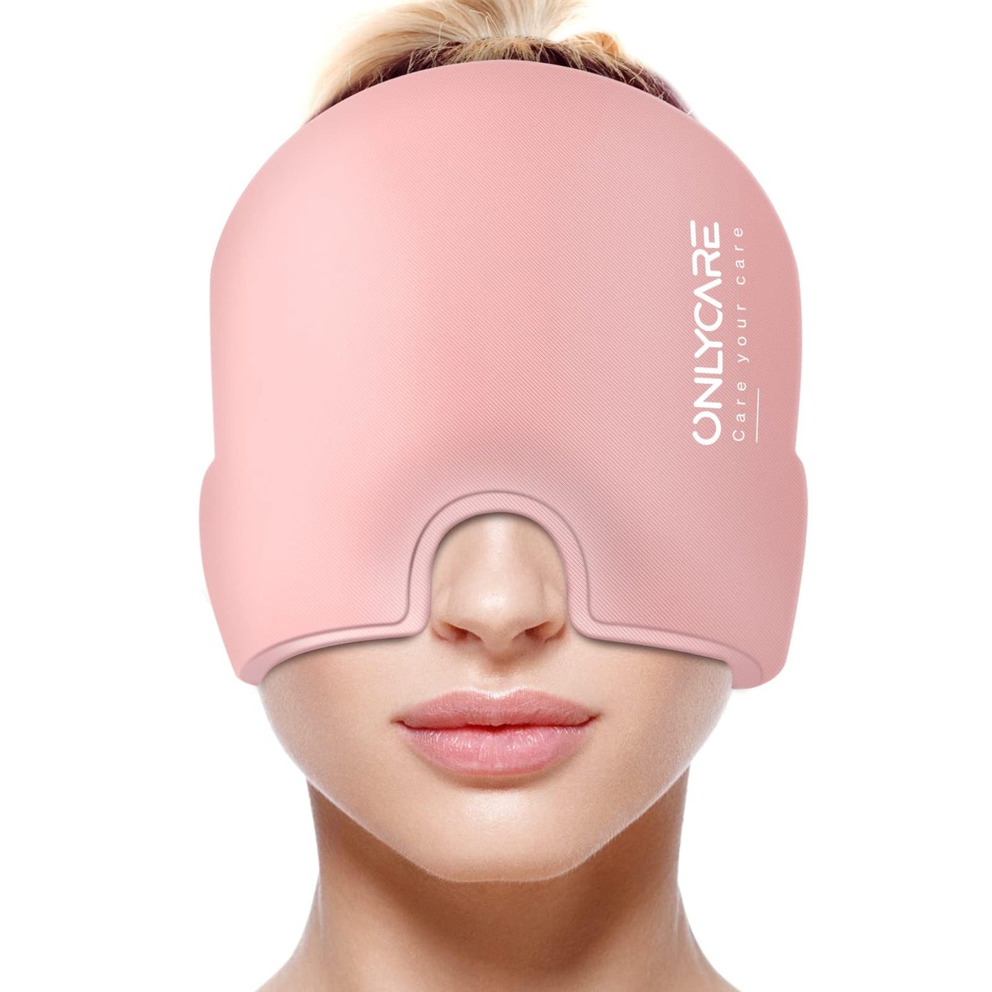 ONLYCARE Migraine Relief Cap, Upgraded Odorless Migraine Ice Head Wrap, Headache Relief Hat for Migraine, Slight-Pink