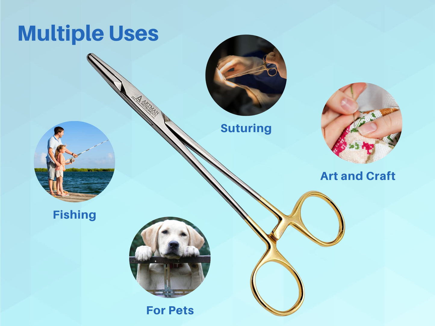 ARTMAN INSTRUMENTS Mayo Hegar Needle Holder 6" Tungsten Carbide Inserts, Gold Plated Needle Driver with Strong Lock, Serrated Jaws for Precise Suturing, Autoclavable
