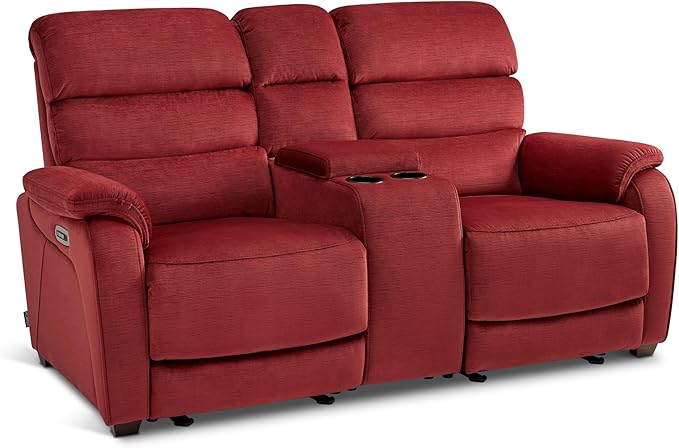 MCombo 73.8'' Wall Hugger Power Loveseat Recliner, Reclining Loveseat with Console, Adjustable Headrest, USB Charge Ports, Cup Holders, for Living Room, RVs, Small Spaces, Fabric ST258M2 (Burgundy)