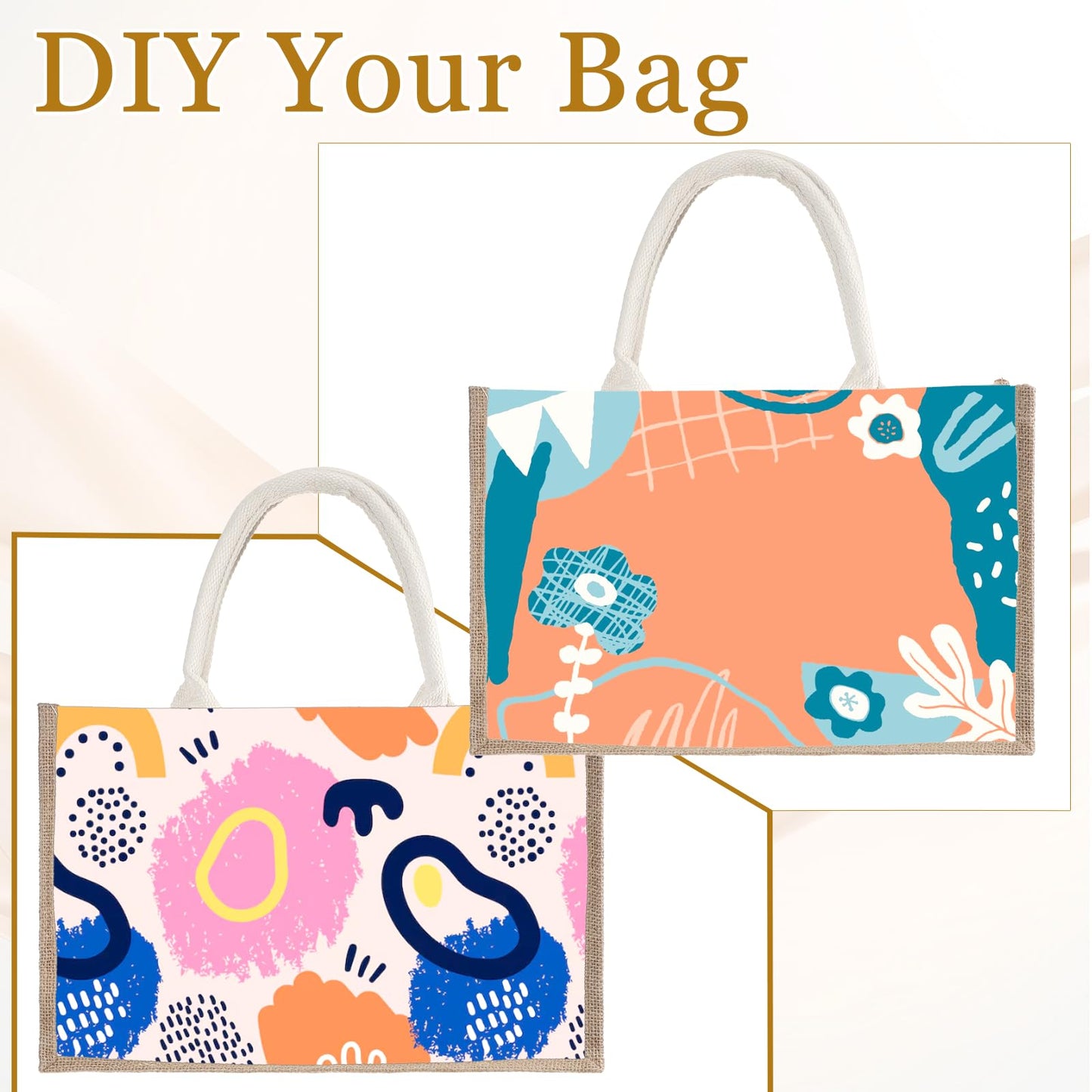 Qulkws 6 Pack Burlap Tote Bags Gift Tote with Handle Reusable Jute Gift Bags Beach Bag Grocery Shopping Bag for DIY Wedding Bridesmaid, 14.7'' x 9.8'' x 4.5''