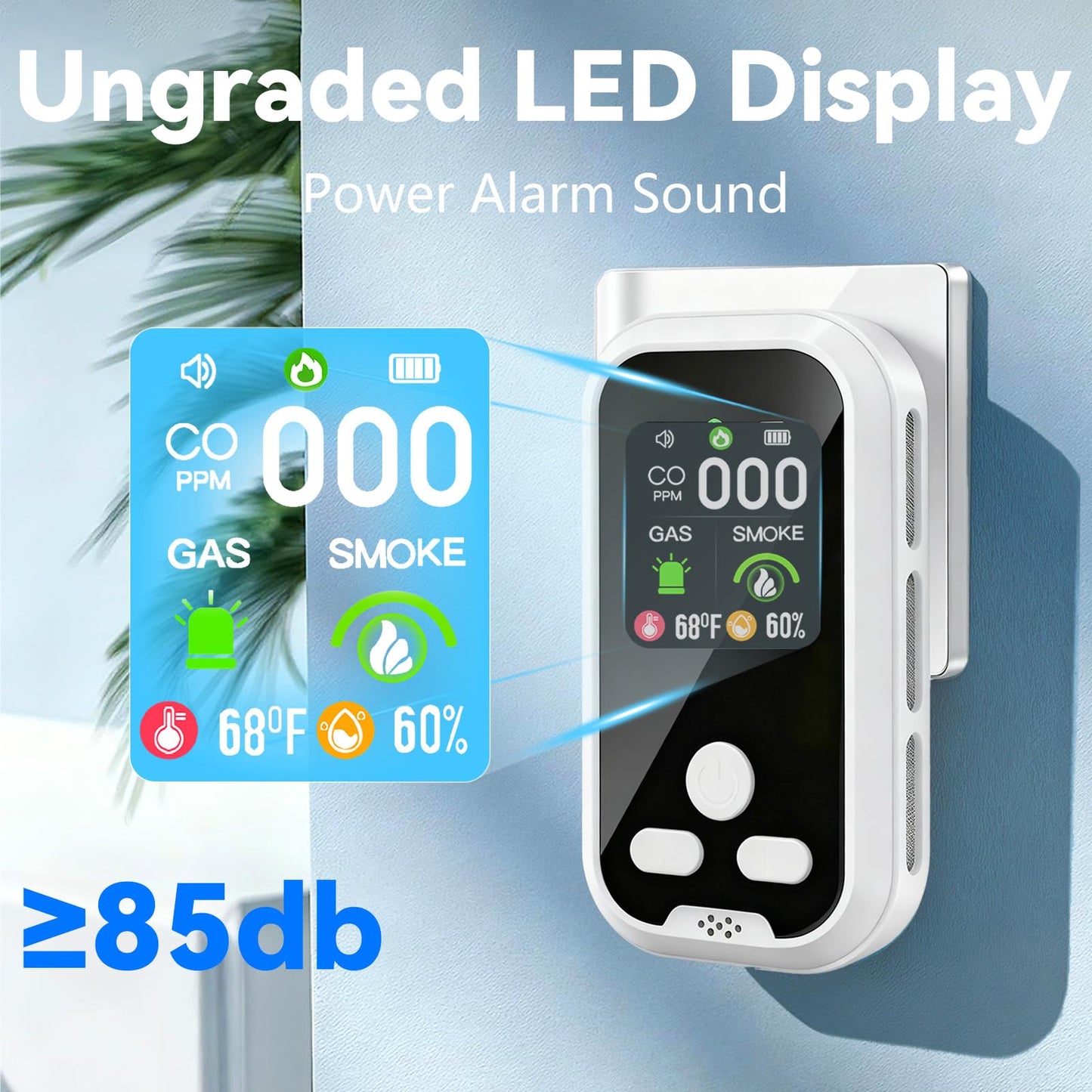 5-in-1 Carbon Monoxide Detector Combo with LCD Display, Detects CO, Natural Gas, Smoke, Temperature, Humidity for Home Hotel, Camping RV, Apartment Safety, White
