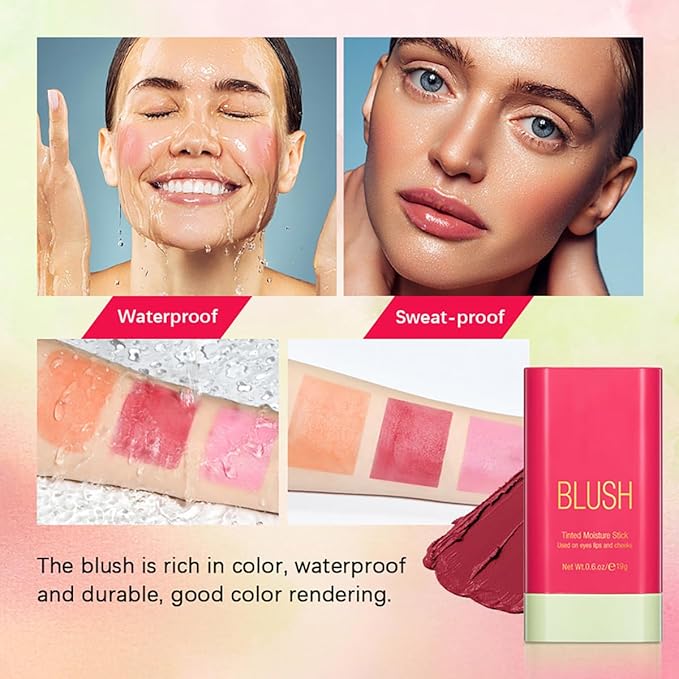 Multi-Use Makeup Blush Stick, Cream Blush Stick, Tinted Solid Moisturizer Stick for Cheek & Eyes & Lips, Waterproof Natural Nude Makeup, Suitable for All Skin (3#Coral Orange)