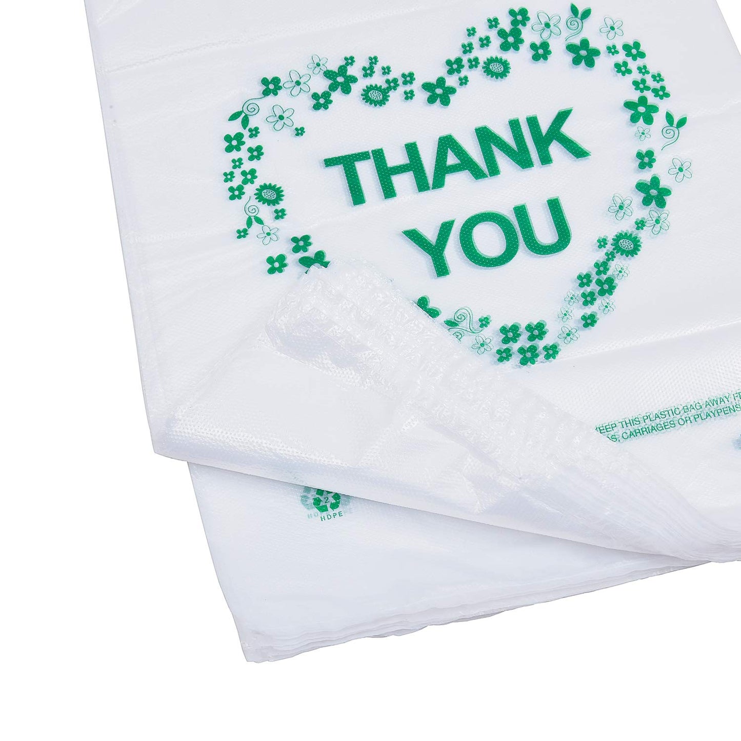 LazyMe Thank You T Shirt Bags White Plastic Grocery Bags with Handles, Standard Supermarket Size, 12 x 20 inch (100 pcs)