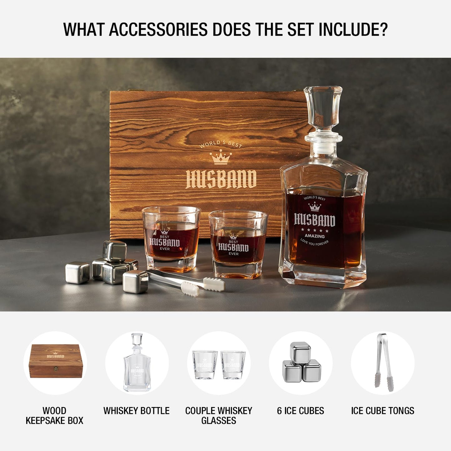AW BRIDAL Husband Gifts Birthday Anniversary Wedding Gifts for Husband Him Men - World's Best Husband Wine Gift Set Whiskey Glasses Gift for Husband