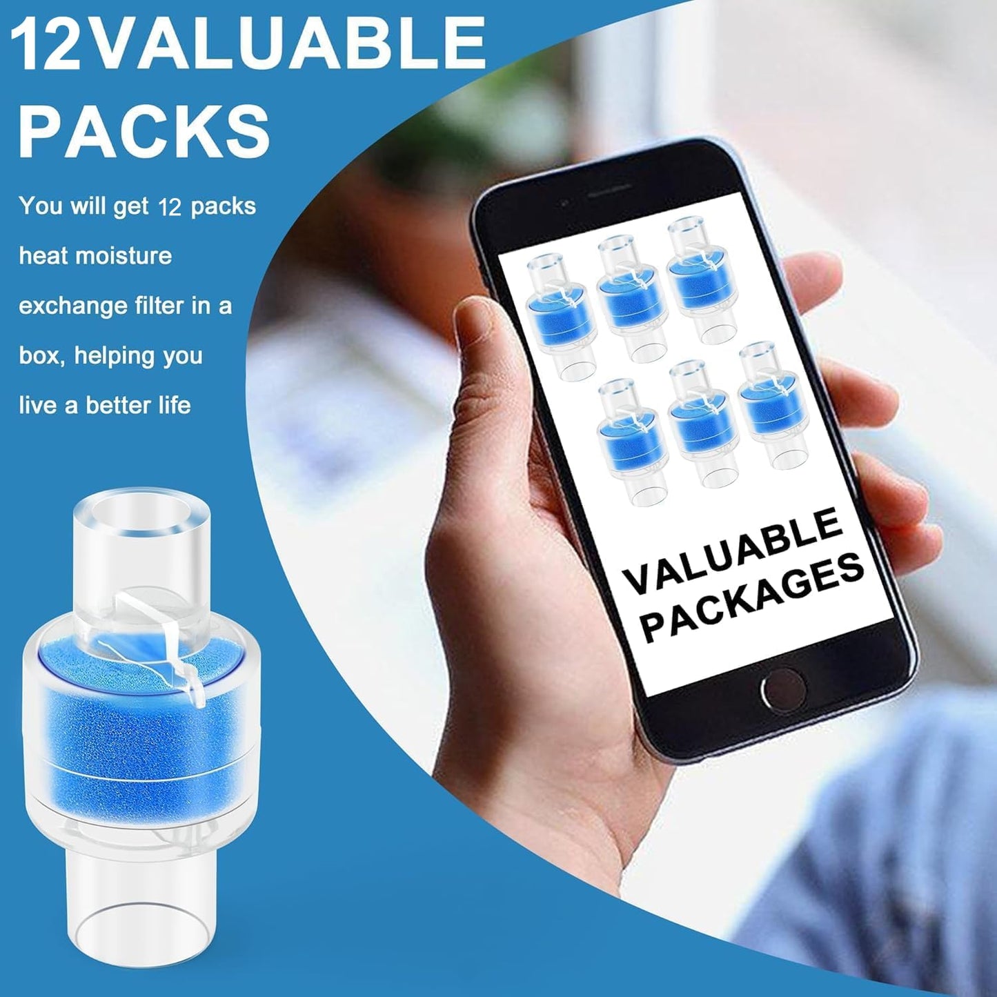 Update Packaging Universal Heat Moisture Exchanger/Exchange Filter Replacement for Z1, Z2 HME Humidification Solution Filter Fit 22mm Diameter Tubing-12 Pack, Individually Sealed Packaging LUXRILIX