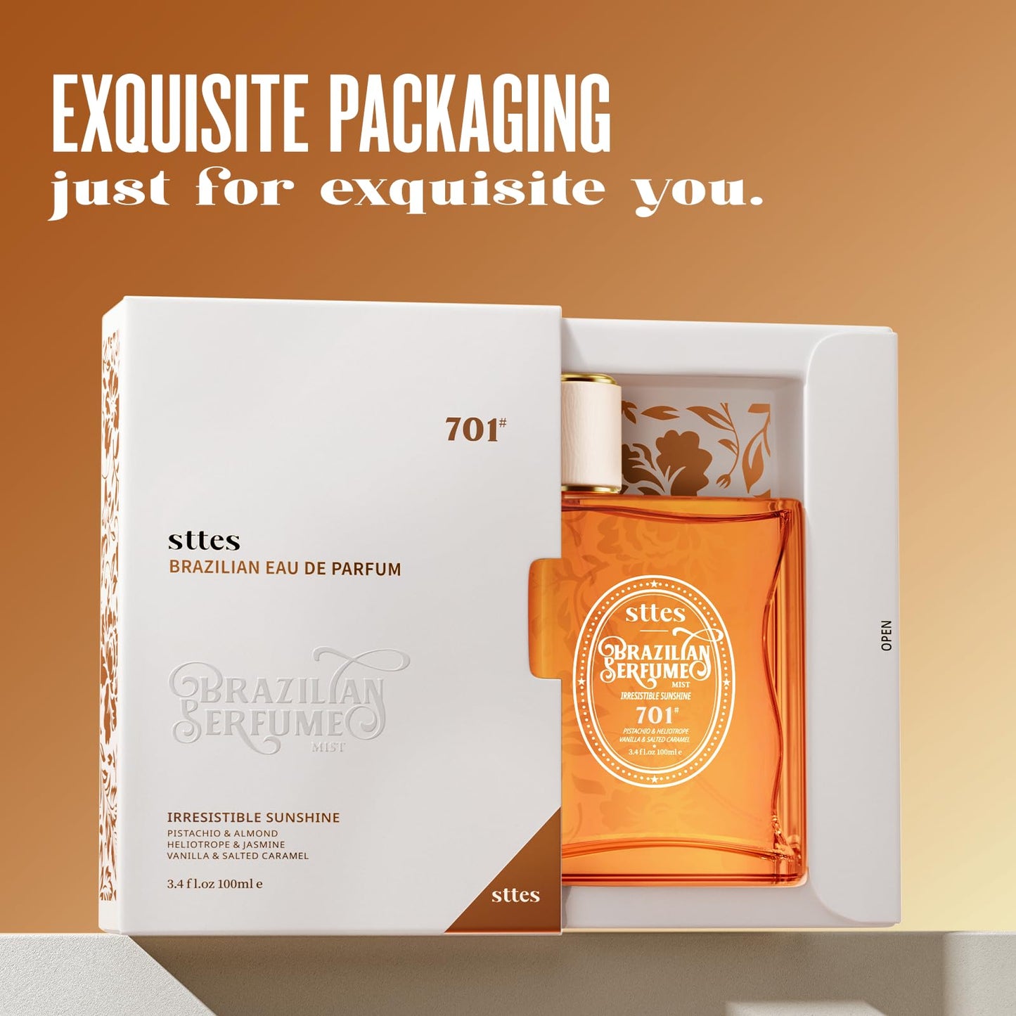 Sttes Perfume 701# (Caramel Vanilla Macadamia Nut) - Eau de Perfume 100ml (3.4fl oz) Amber Gourmet Tune (Caramel Vanilla + Roasted Macadamia Nuts)