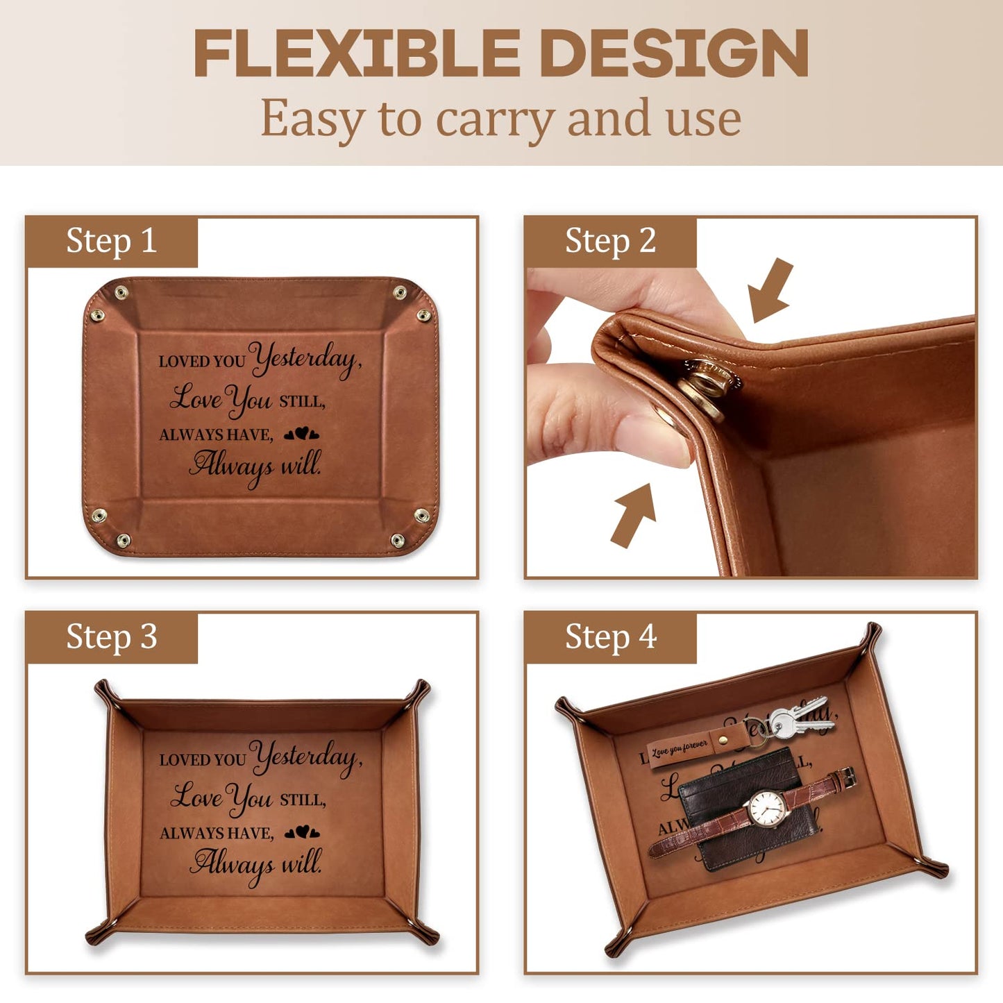 XIKAINUO Loved You Yesterday, Love You Still, Engraved Leather Catchall Valet Tray with Love You Forever Engraved Keychain Gift for Wedding Anniversary Husband and Wife
