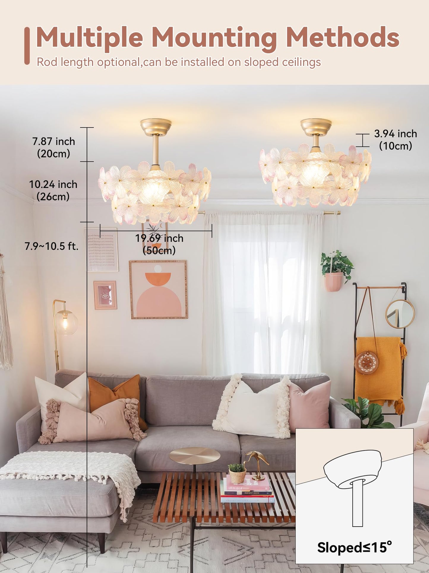 Ymkskj 20 Multi Crystal Fandelier Ceiling Fans With Lights, Flower Chandelier Ceiling Fan With Light Remote Control, Morden Cage