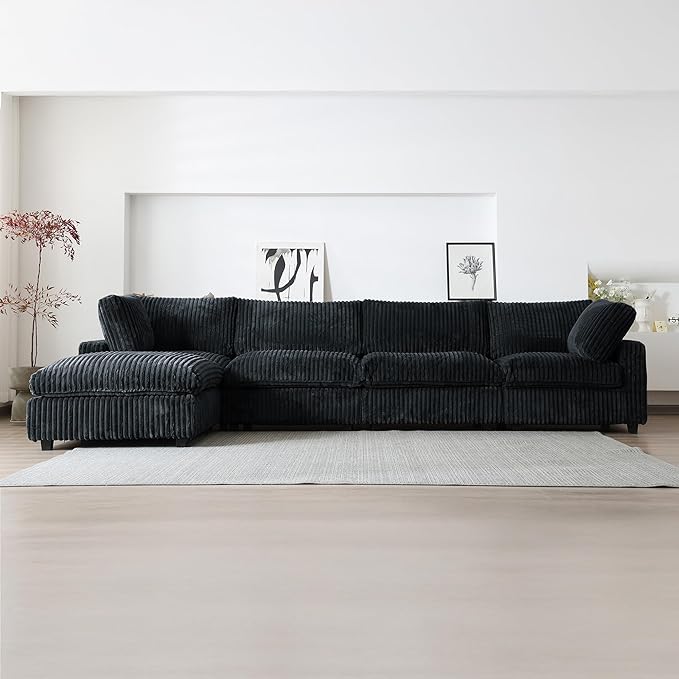 WJShome Cloud Modular Sectional Sofa,160" Oversized L Shaped Sofa Couch with Storage Ottoman,5 Seater Comfy Couch with Chaise Couches,Covers Washable&Replaceable (Black)