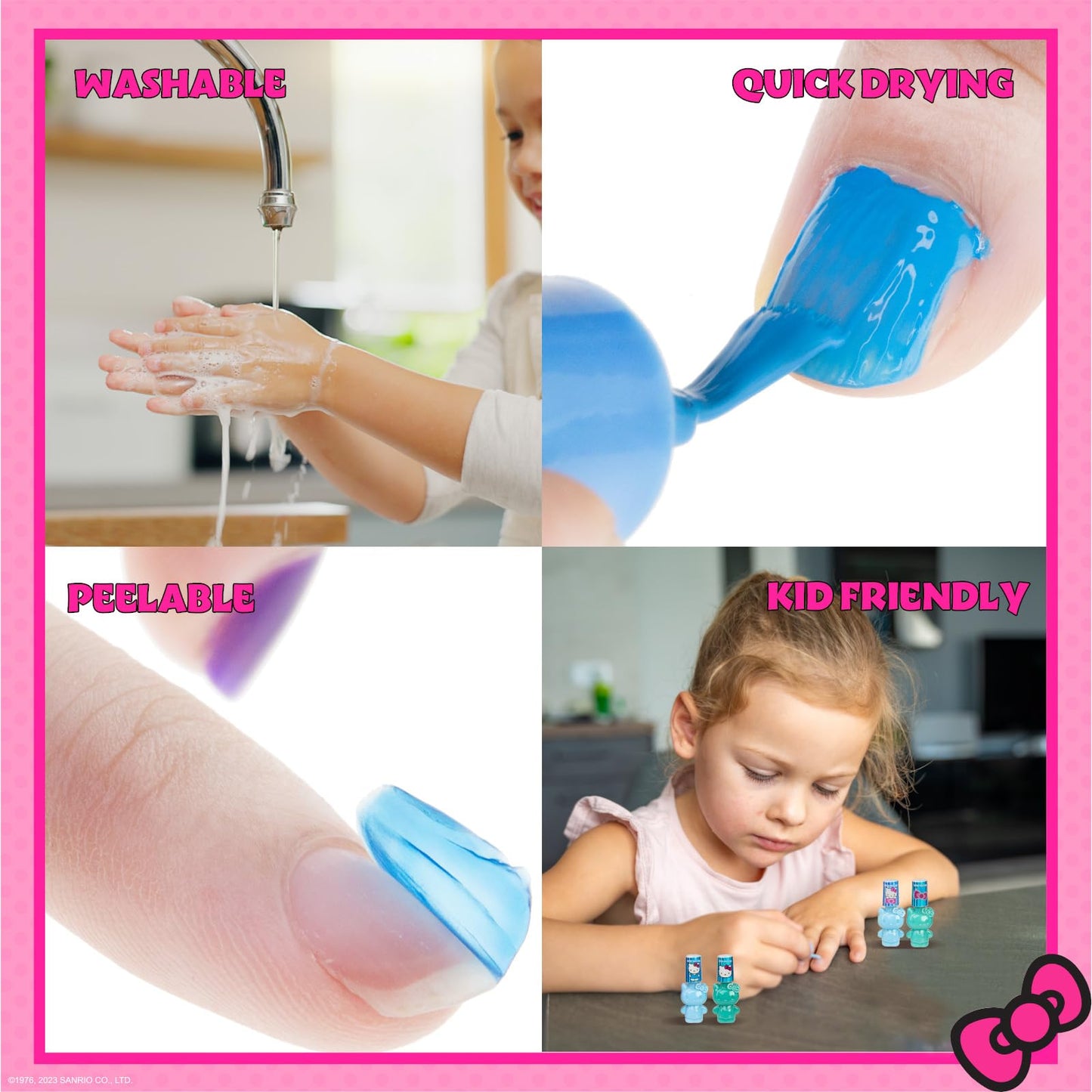 Hello Kitty Non-Toxic Peel-Off Water-Based Safe Quick Dry Nail Polish Set for Girl Kids Ages 3+, Perfect for Birthday Gift Parti