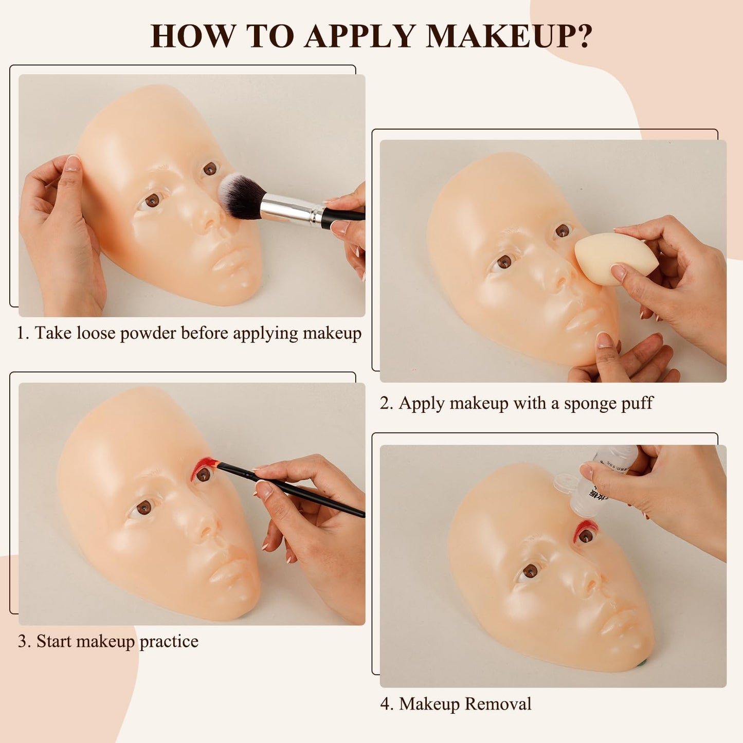 Makeup Practice Face,Makeup Practice Face Board with 1 PC Face Painting and 2Pcs Makeup Brushes for Face Painting/ Stage/Hallowe