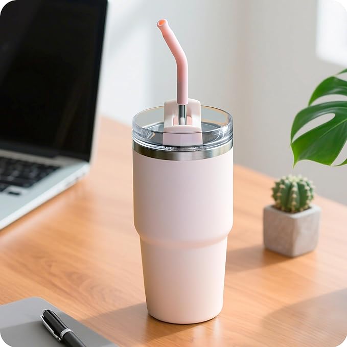 Reusable Metal Straws with Silicone Tip for Stanley 20oz,Stainless Steel Drinking Straws for 20oz Tumbler,3 Straight Tubes & 6 Tips& 1 Cleanr Brush(Chili)
