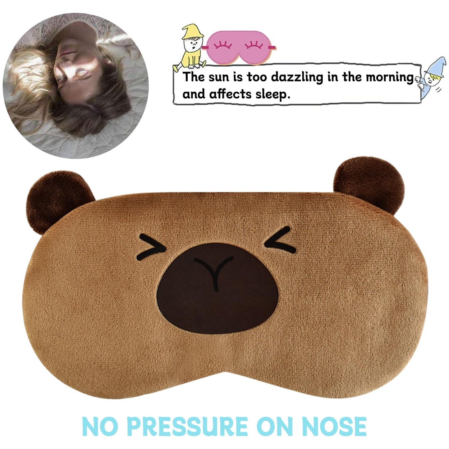 Ulbemoll Cute Capybara Sleeping Mask, Soft Fluffy Plush Blindfold Funny Novelty Animal Sleep Mask Eye Cover Eyeshade for Kids Girls Boys Women Men Night Nap Travel Meditation (Brown, Capybara)