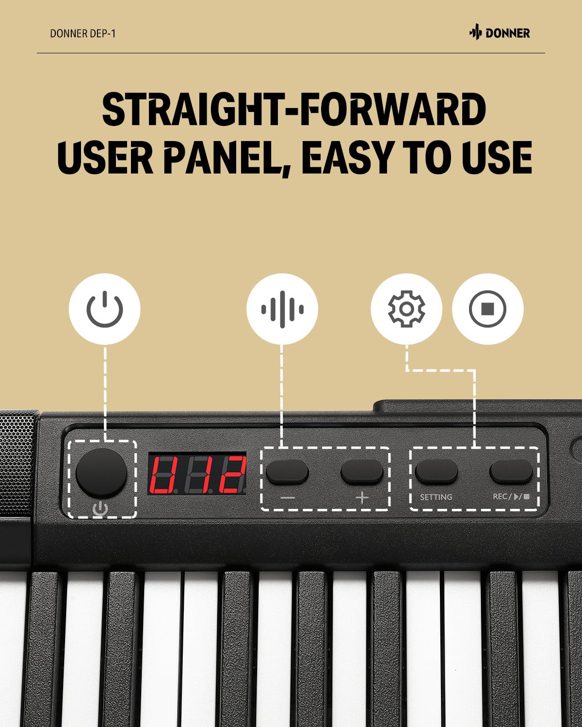 Donner Piano Keyboard 88 Keys, Beginner Digital Piano Velocity-Sensitive Keys, Portable Electric Piano with Stand, Sustain Pedal, Carrying Case and Keyboard Stickers, DEP-1