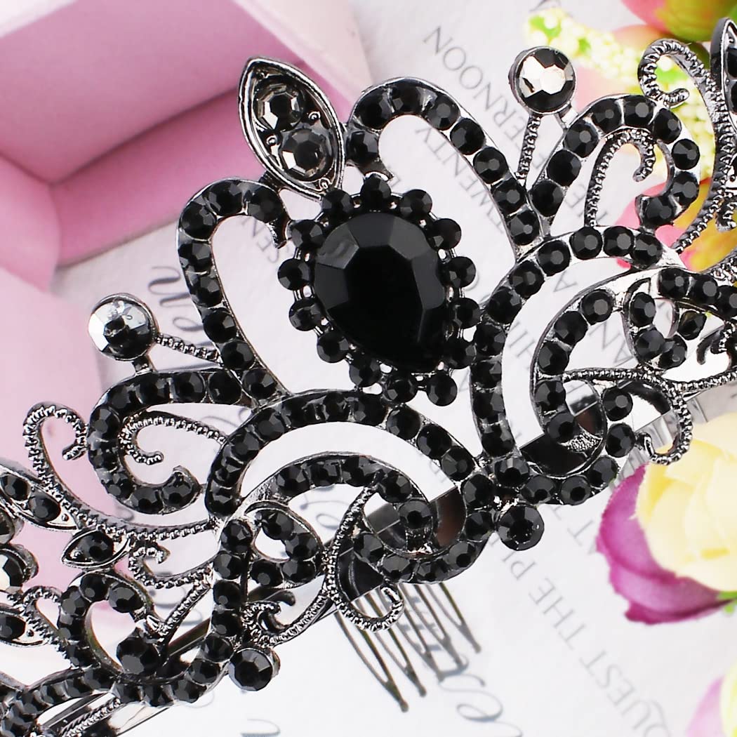CURASA Black Crystal Crown Tiara with Combs - Pretty Tiaras for Women, Girls & Prom Party