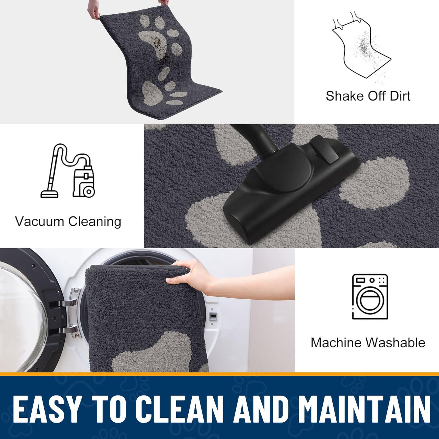 Smiry Dog Door Mat for Muddy Paws 30x20, Dirt Trapper Non Slip Washable Indoor Doormats, Absorbent Entryway Carpet for Inside Floor, Dark Grey