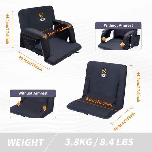Nice C Heated Massage Stadium Seats with Battery, Bleacher Seats, Floor Chair, Reclining Waterproof Cushion, Foldable, Thick Padding, with Shoulder Straps & Side Pockets, Power Bank Included