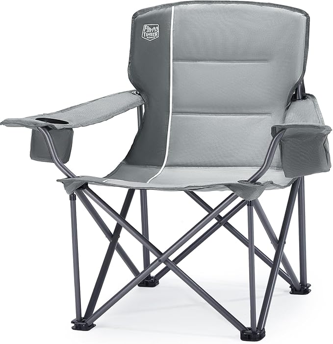 TIMBER RIDGE Oversized Folding Camping Chair for Adults, Support 550 LBS Heavy Duty with Cup Holder Side Pocket for Campin...