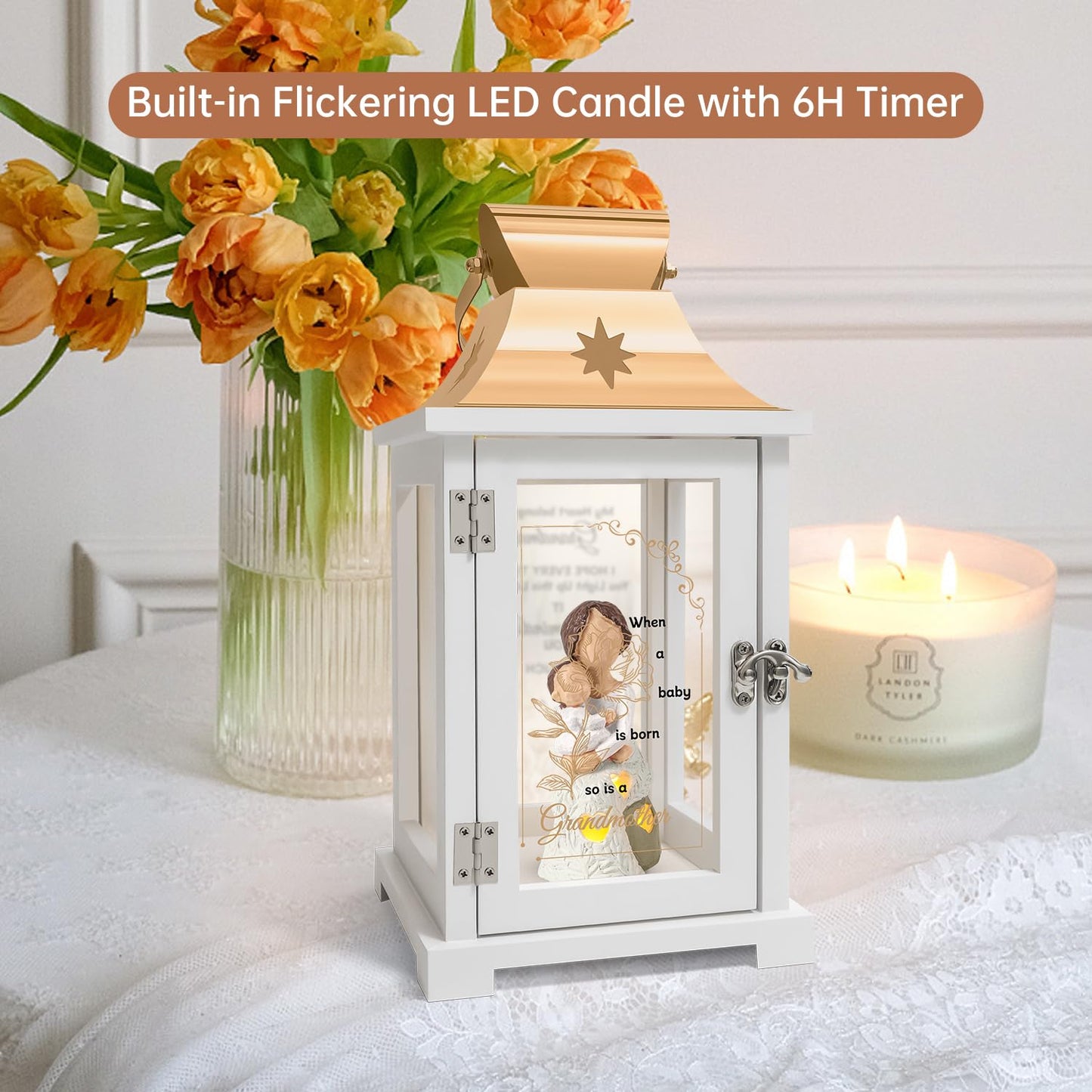 Homazing New Grandma Gifts First Time 2025, Mothers Day Birthday Grandmother Gifts, First Time Grandma Figurine Lantern