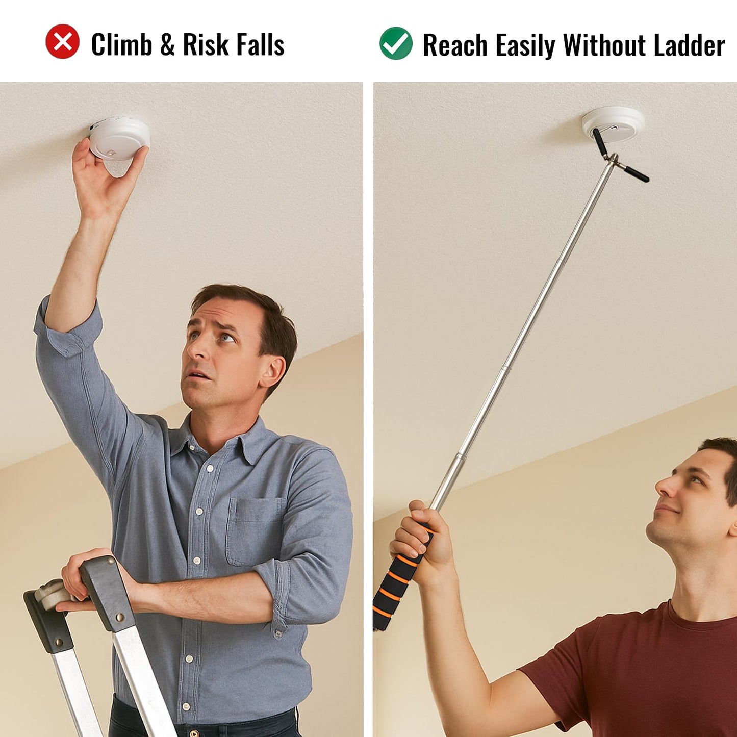 Extendable Safety Tester Pole – Manual Stainless Steel Rod for Reaching Smoke Alarm Buttons and Exit Signs, 1 Pack – Easily Access High Areas Without a Ladder for Safer Inspections