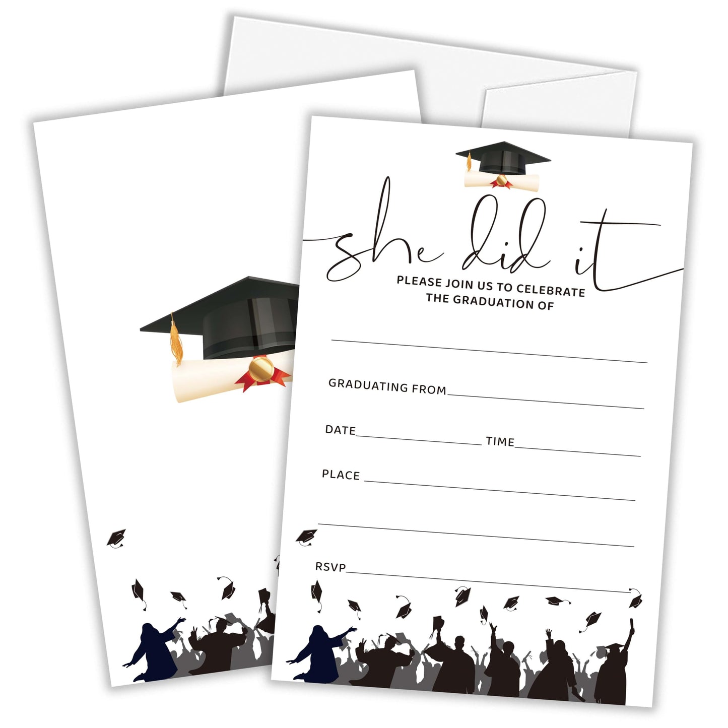 Nuhany Graduation Invitations, She Did It Graduation Announcements Party Invite Card for High School, College, Masters Grad Celebration Party Supplies, 25 Pack-A04