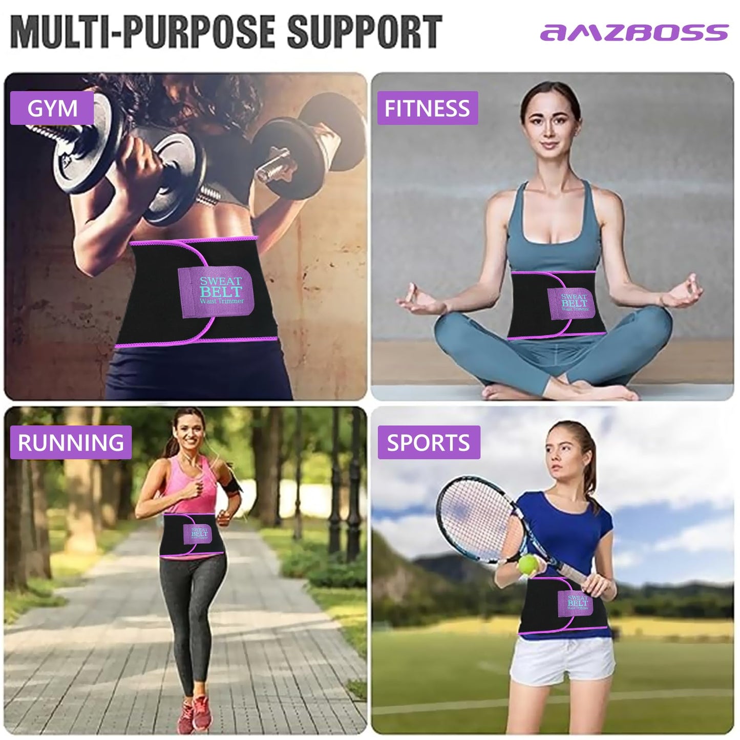 AMZBOSS Waist Trainer for Women Lower Belly Fat, Waist Sweat Band for Women, Belly Band Sweat Belt, Body Shaper, Stomach Wrap (Purple, Medium)