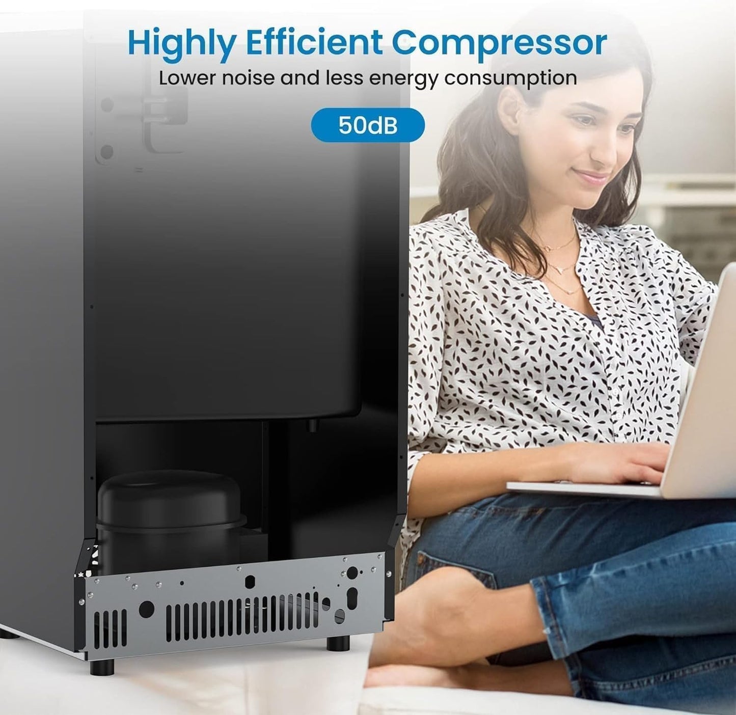 Dainslef Commercial Ice Maker Machine - 110LBS/24H Ice Production, 33LBS Storage, Stainless Steel, Self-Cleaning, 66 Ice Cubes in 5-15 Mins, Freestanding/Undercounter