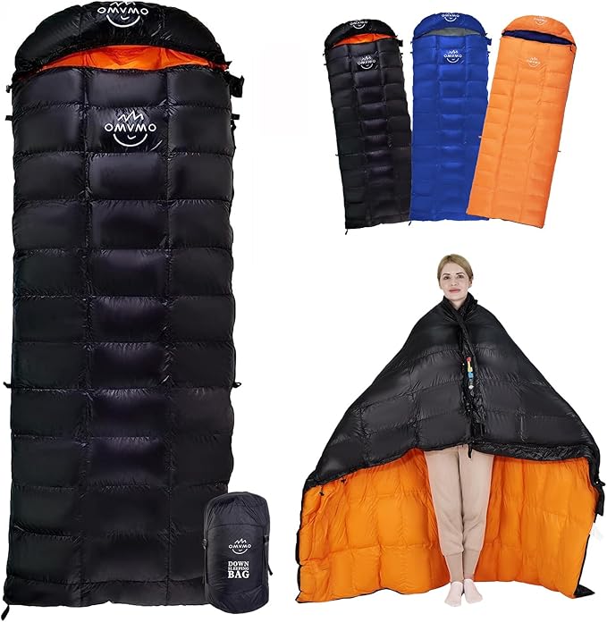 OMVMO -10°F 0°F 10°F 15°F Down Sleeping Bag for Adults,800/650 Fill Power,Ultralight Wearable 4 Season Cold Weather Rectan...