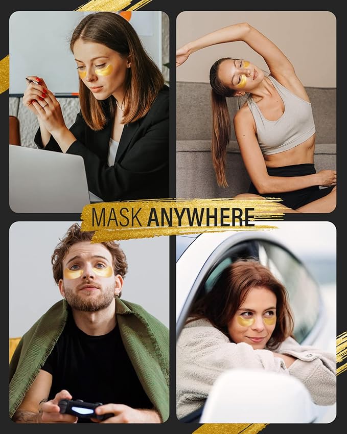 24k Gold Under Eye Patches (30 Pairs), eye mask, Collagen Skin Care Products, Eye Patches for Puffy Eyes, eye masks for dark circles and puffiness