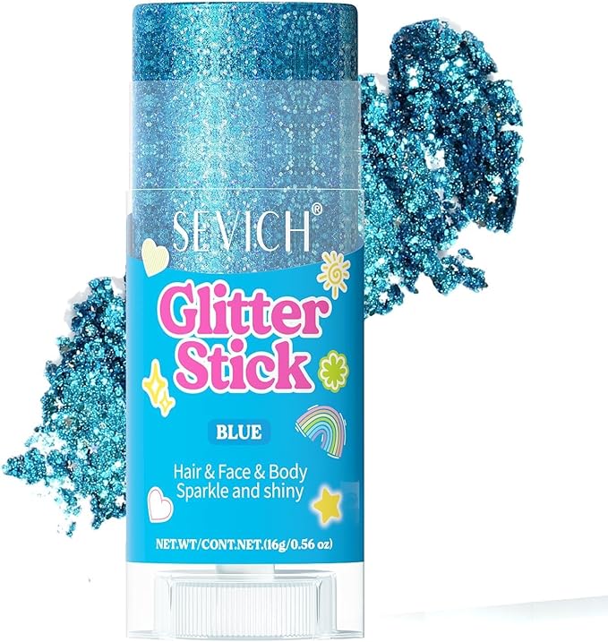 SEVICH Glitter Stick Blue for Face Body Hair,Skin Safe Waterproof Sparkle with No Glue Needed,Easy to Apply and Remove for...