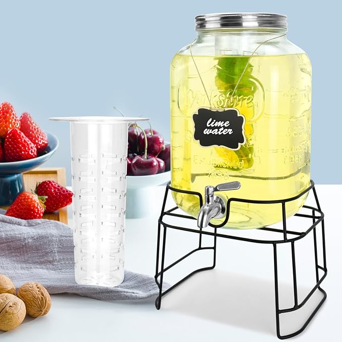 2 Gallon Glass Drink Dispensers For Parties,Beverage Dispensers With Stand And 100% Leakproof Stainless Steel Spigot.Glass...