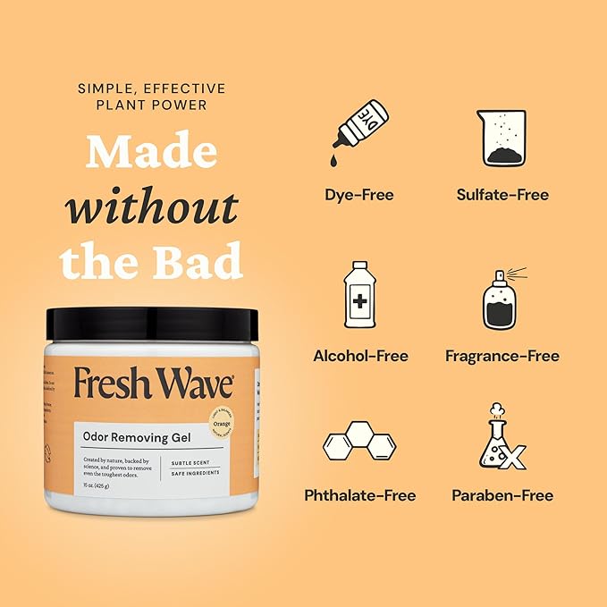 Fresh Wave Orange Odor Removing Gel, 15 oz. | Odor Absorbers for Home | Safer Odor Relief | Natural Plant-Based Odor Eliminator | Every 15 oz. lasts 30-60 Days | For Cooking, Trash & Pets