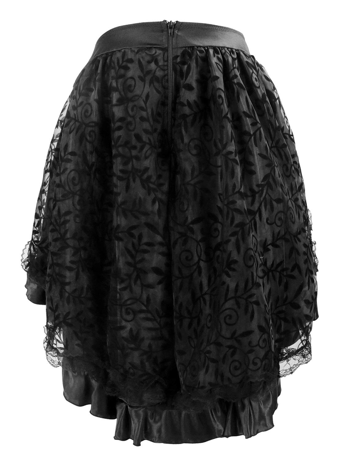 Charmian Women's Steampunk Retro Gothic Vintage Satin High Low Skirt with Zipper Black Small