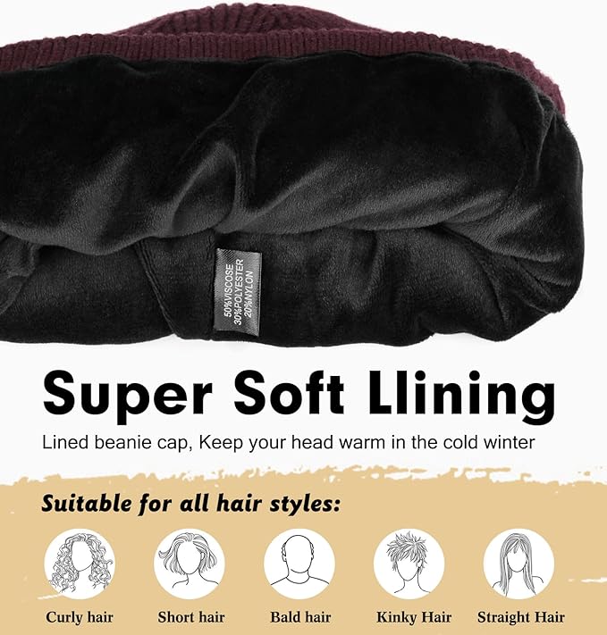 Wmcaps Winter Beanie for Men Women, Fleece Lined Beanie Soft Warm Knit Hat Ski Stocking Cuffed Cap