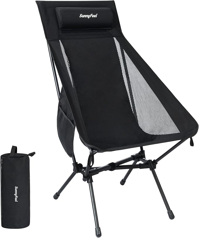 SUNNYFEEL High Back Camping Chair, 15 Second Setup Frame, 330lb Capacity, Portable Backpacking Chair, Lightweight & Compact Folding Camp Chair for Hiking Camping, Black