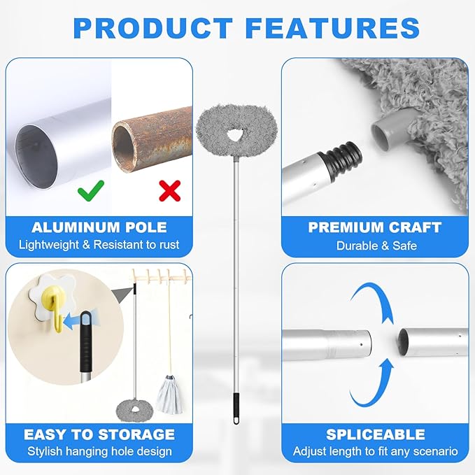 Storystore Ceiling Fan Cleaner Duster with Extension Pole, Adjustable from 13 to 49.7 Inches, Removable Fan Blade Cleaner (Grey)