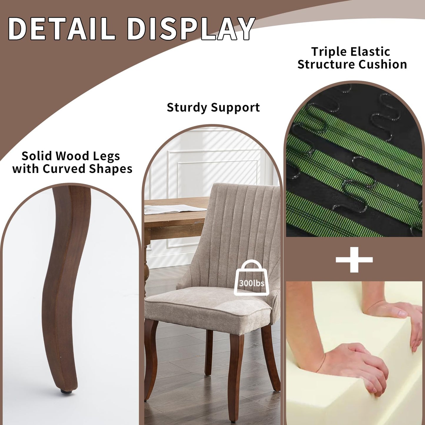 ZenNook Mid Century Modern Dining Chairs Set of 6, Beige Fabric Upholstered Kitchen & Dining Room Chairs Set of 6