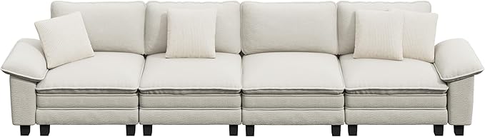 PHI VILLA Cloud Modular Couches Sets, 157.5" Sectional Sofa with Upholstered Deep Seat, 4-Seater Long Couches for Living Room Apartment, Chenille Fabric, Beige
