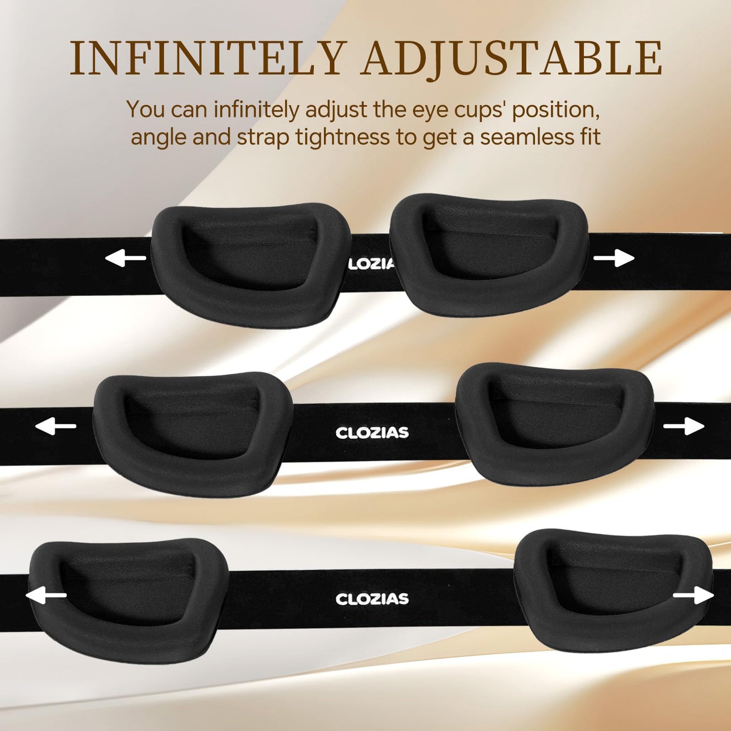 CLOZIA Sleep Mask for Men Women, Adjustable Sleeping Eye Mask, 100% Blocking Eye Masks for Sleep, Soft Comfortable for Travel & Shift Work, Black