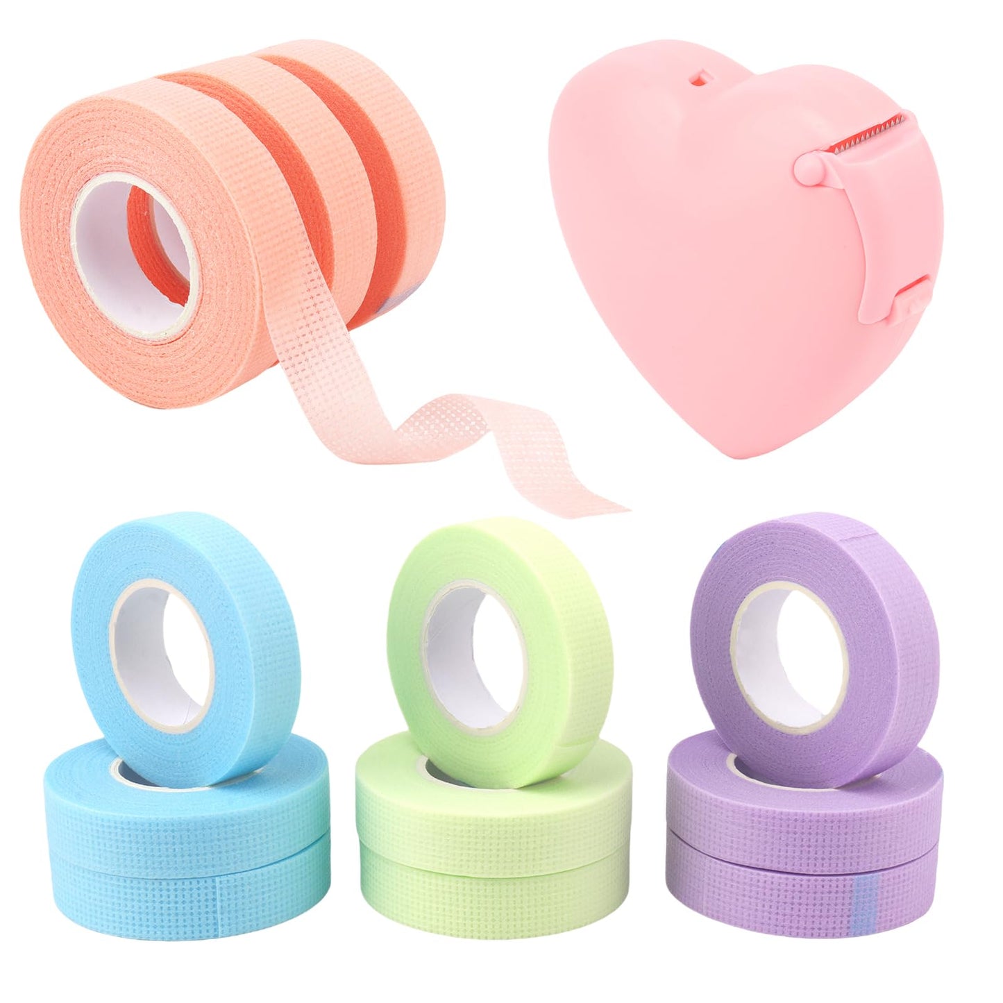 Mekupeu Eyelash Extension Tape Breathable Eyelash Tape with Heart Shaped Tape Cutter Adhesive Non Woven Eyelash Tape Ladies Make