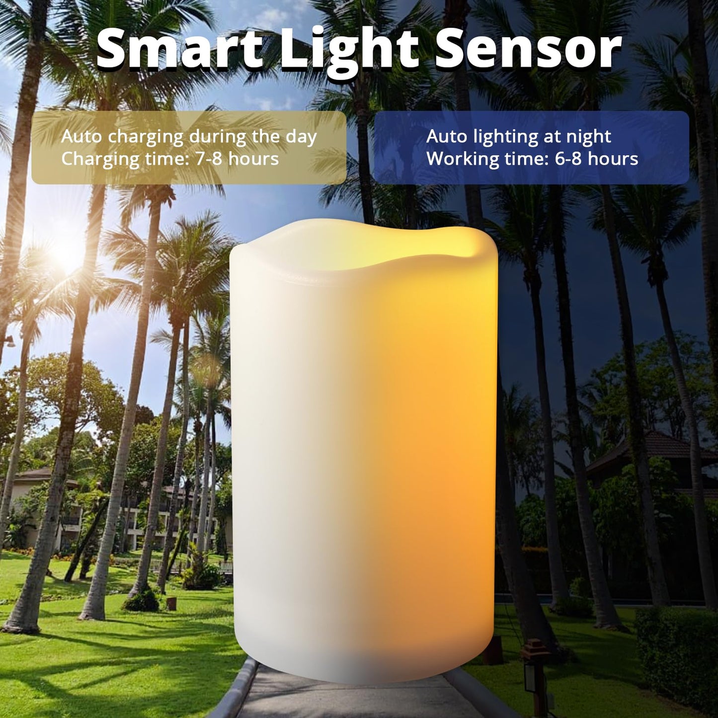 NURADA Large Outdoor Solar Candles Waterproof - 6" 8" 10" x 4" Rechargeable Solar Powered Flameless LED Pillar Flickering Candle for Patio Porch Lanterns Decor - Ivory White Set of 3