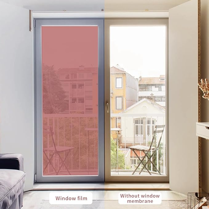 Filmgoo Window Privacy Film One Way Daytime Mirror Tint Treatments UV Heat Control Vinyl Stickers Sun Block Glass Paper Door Covering Reflective (Red Silver, 29.5 Inch x 13.1 Feet)