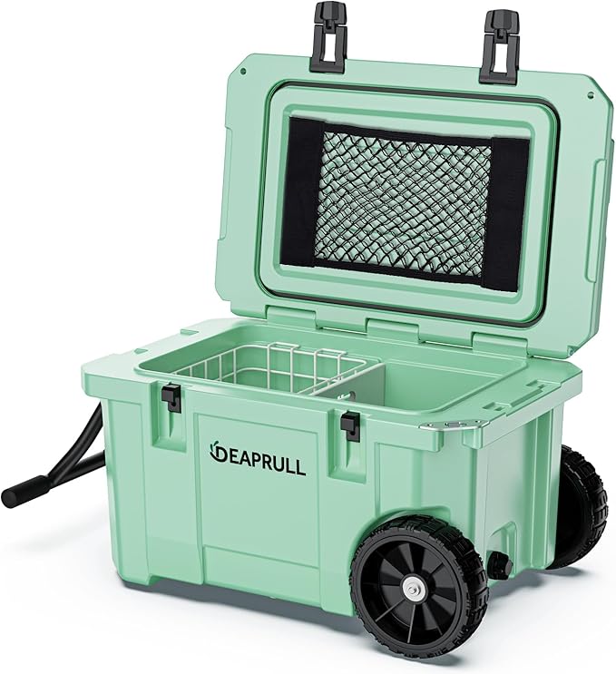 55 Quart Cooler with Wheels, Ice Chests Portable Camping Cooler Holds Ice up to 6 Days, Leak-Proof Outdoor Insulated Coole...