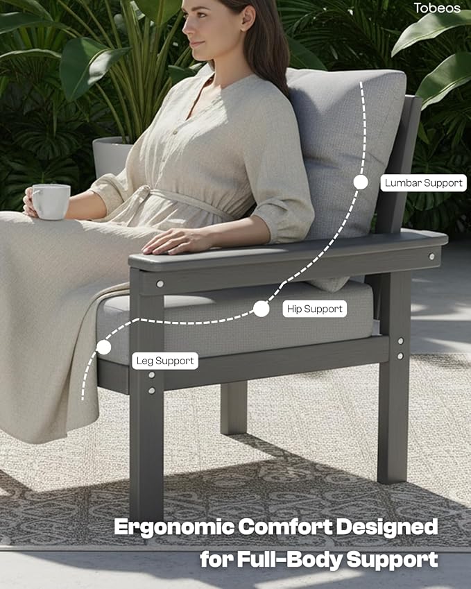 HDPE 3 Piece Patio Furniture Set, All-Weather Outdoor Couch Bistro Set with Thick Cushions, Patio Conversation Sets for Lawn, Garden, Porch, Balcony, Deck, Poolside, Grey