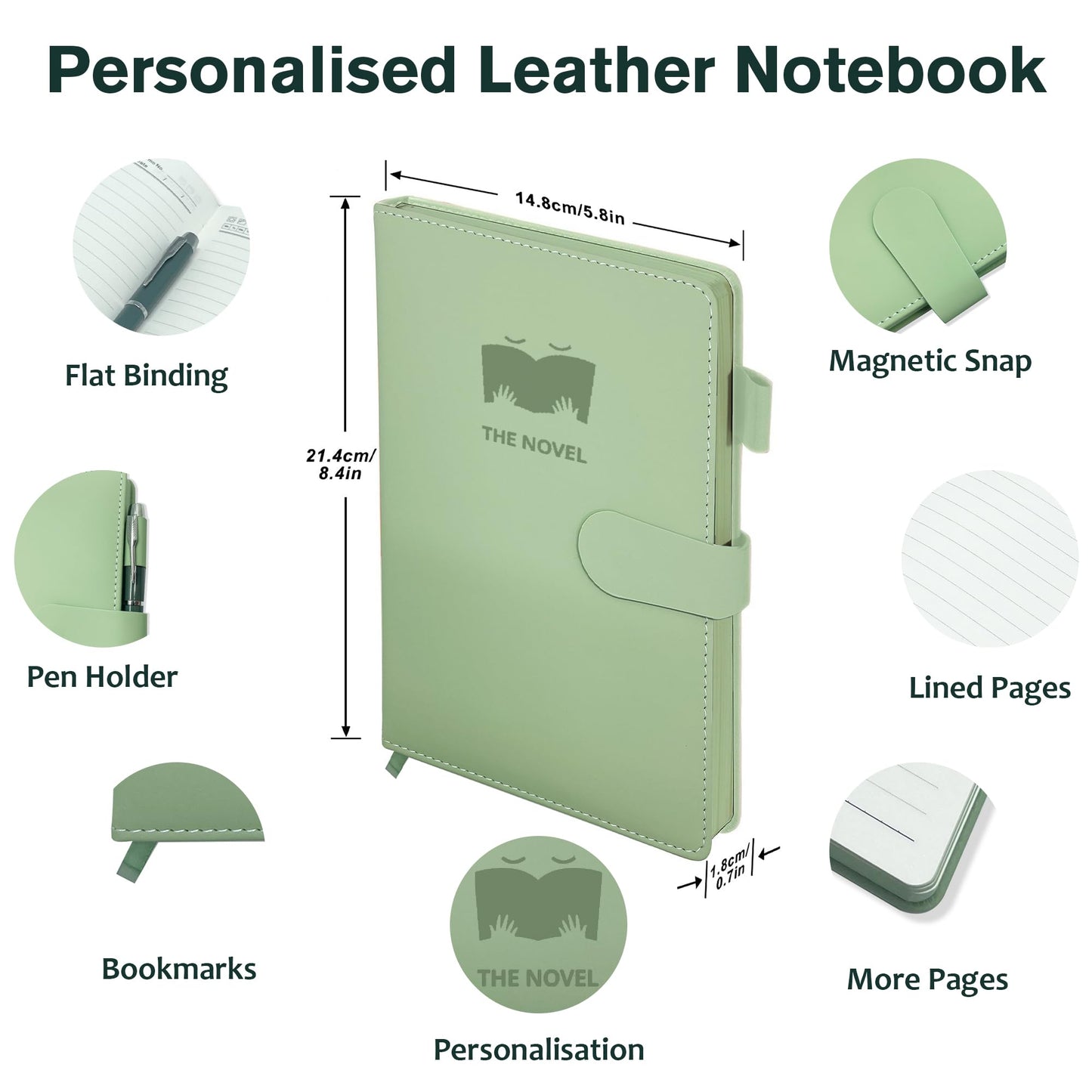 Personalized Notebook with Pen and Gift Box, Custom Text Leather Journal, Gifts for Women Men, Engraved Journals To Write In, Birthday, Best Friend, Mom, Sister, Corporate, Business Gift (Text-Green)